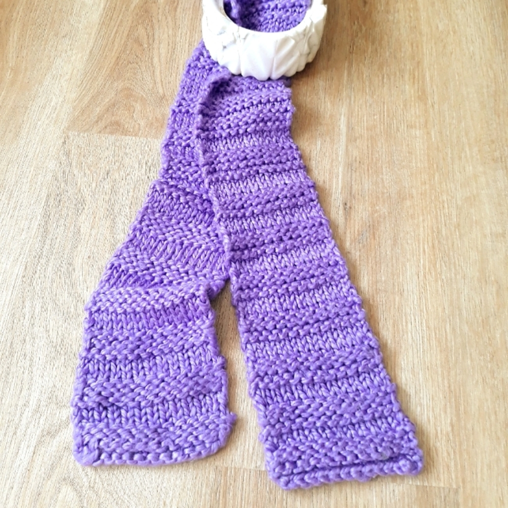 Hand Knit Purple Yarn Scarf